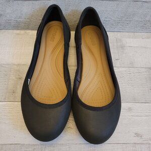 Crocs Womens W9 Black Ballet Flats Comfortable Casual Slip-On Shoes
